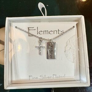Elements Silver Necklace with Cross and Believe Pendant. Petite, but meaningful